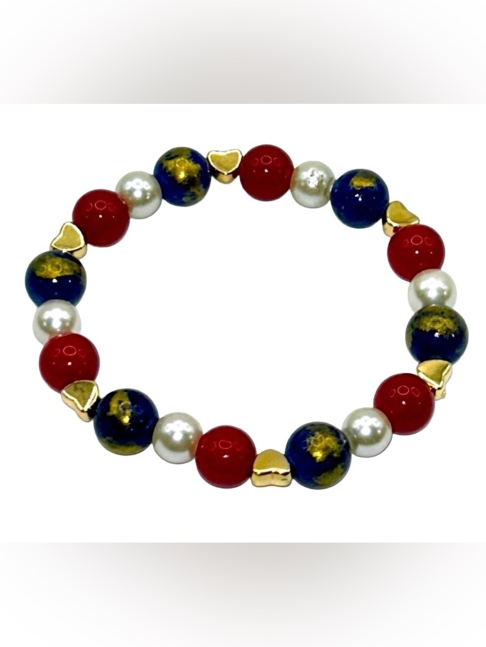 Handmade Patriotic Beaded Stone Bracelt